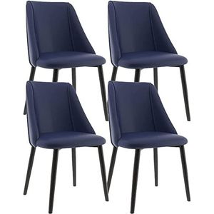 GEIRONV Moderne lederen stoelen set van 4, keuken eetkamerstoelen met metalen stoelpoten for thuis commerciële restaurants Eetstoelen (Color : Blue, Size : Black leg)