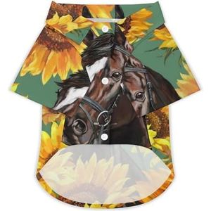 Paarden met zonnebloemen hond Hawaiiaanse shirts bedrukt T-shirt strand shirt huisdier kleding outfit tops S