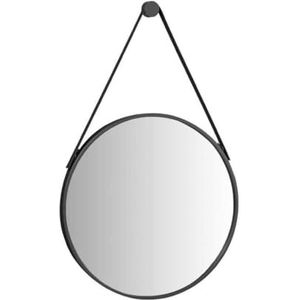 JLVAWIN Decoratieve ijdelheid make-up spiegel grote cirkel muur spiegel opknoping ronde muur spiegel, lederen riem spiegel voor thuis badkamer slaapkamer woonkamer (kleur: zwart, maat: diameter: 70
