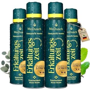 MeDusch Doucheschuim, verkoudheidstijd (200 ml), het verkoudheidsbad voor de douche, Made in Germany, verkoudheidsdouche met menthol en eucalyptusolie, natuurlijk en duurzaam, 200 ml, verpakking van 4