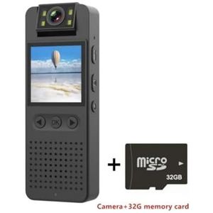 Mini Body Cameram, HD Actiecamera Politie Rechtshandhaving Kleine camera Micro Body Camcorder 1080P Infrarood Nachtzicht Hotspot Sportcamera voor Pet Walking, Werk, Reizen(Camera 32G card)
