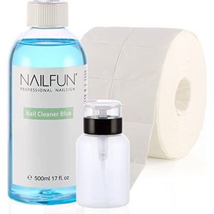 NAILFUN Blue Nagelreiniger 500 ml + 1 rol 500 stuks celstofdeeltjes + 1 pompfles