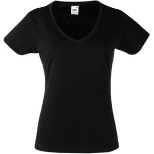 Vrucht van de Loom Dames Dame-Fit Valueweight V-hals T-shirt met korte mouwen (M) (zwart)
