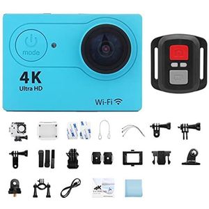 Actiecamera, Waterdichte Actie Camera 4K Ultra HD 4K Actie Camera 1080P/30fps 2.0-inch Scherm 170D,Buiten, Sport, Video(32G Card,Blue-Telecontrol)