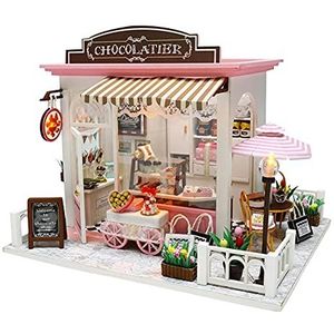 DIY Miniatuur Poppenhuis Kit Cake Shop Model met LED Licht Creatieve Verjaardag Handgeassembleerd Speelgoed Dessert House