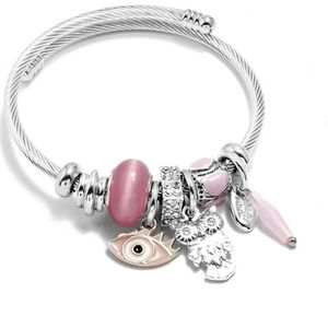 Etnische roestvrij staal armbanden & armbanden Boho sieraden Opaal steen kraal Boze oog dierlijke uil Charms Armband sieraden