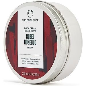 The Body Shop Rebel Rosebud Veganistische Lichaamscrème, verzorgende balsem voor alle huidtypes, antiaanbaklaag, hydraterend, 96% natuurlijke ingrediënten, sheaboter, rozengeur, 200 ml