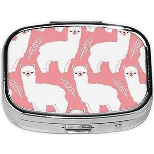 Mini vierkante pillendoos, medicijnorganisator, Alpaca Lama draagbare EHBO-doos, reispillendoos met 2 vakken, kleine pillendoos voor zak of portemonnee