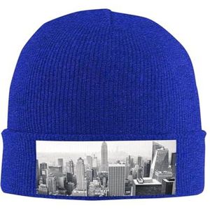 ESASAM Zwart en wit New York gebreide muts - acryl gebreide muts met geribbelde textuur - Gezellige winter hoofddeksels gebreide muts warme pet geïsoleerde hoed buiten hoofddeksels slouchy beanie,