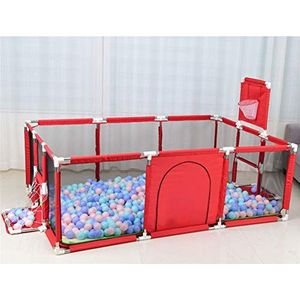 Baby Game Boxen, Grote Draagbare Baby Rechthoek Hek Tent Met Kids Activiteitscentrum Voetbal Frame en Basketbalstandaard voor Peuter Baby Veiligheid Speelgoed Bal Zwembad, Rood