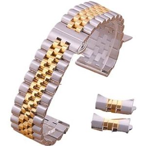 CBLDF 19 20 21 22mm Massief Roestvrij Stalen Horlogeband 12 13 14 16 17 18mm Band Platte Gebogen Einde Halve Cirkel Link Armband Vervanging (Color : Silver-Gold, Size : 17mm)