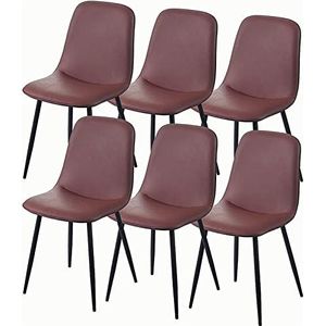 GEIRONV Set van 6 eetkamerstoelen, receptiestoelen van imitatieleer met rugleuning, gestoffeerde zitting, zwart metalen poten, lounge, woonkamer, hoekstoel Eetstoelen ( Color : Maroon , Size : 88*45*4