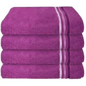Schiesser Handdoek Skyline Color - 100% Katoen - Set van 4 badhanddoeken - Goed absorberende badlaken set - 50 x 100 cm - Paars