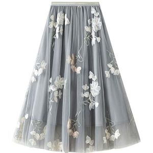 Hoge taille rokken tule rok voor vrouwen elegante bloemen geborduurde a-lijn plooirok elastische gelaagde mesh balletrok