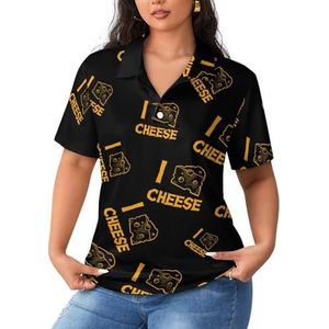 I Love Cheese Poloshirts voor dames, korte mouwen, casual T-shirts met kraag, golfshirts, sportblouses, tops, 4XL