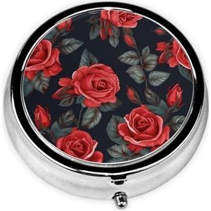 Pillendoos 3 compartimenten ronde kleine pillendoos reizen pillendoos voor portemonnee zak mooie rode roos bloemen metalen geneeskunde organisator draagbare pillencontainer houder om vitamines