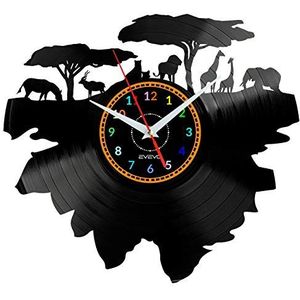 EVEVO Afrikaanse Savanne Vinyl Klok Afrikaanse Savanne Klok Vintage Silhouet Record Handgemaakte Gift Thuis Wandklok Interieur Decor Art klok
