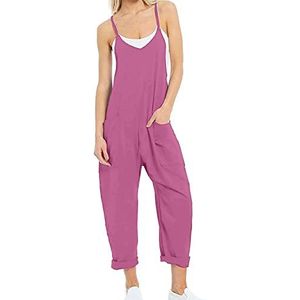 leanul Vrouwen Casual Jumpsuits gratis Hot Shot Onesie FP dupes Spaghetti Strap Losse Romper Overalls Pocket Zomer Mode Harem, Paars, XXL