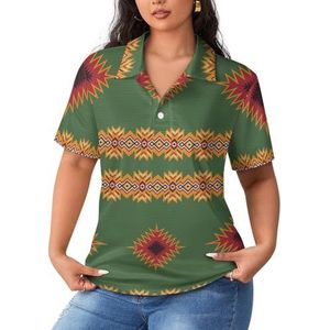 Aztec Tribal Art Print Dames Sport Shirt Korte Mouw Tee Golf Shirts Tops Met Knopen Workout Blouses