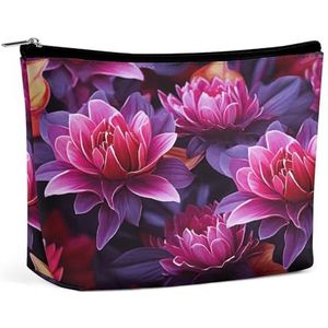 JKLPOMN Vrouwen draagbare reizen make-up tas, bloem bladeren paars rood bloem gedrukt waterbestendig make-up zakken, schattige make-up tas, van toepassing op cosmetica, make-up borstels