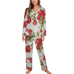 Vintage Rose Vrouwen Lange Mouw Button Down Nachtkleding Zachte Nachtkleding Lounge Pyjama Set S