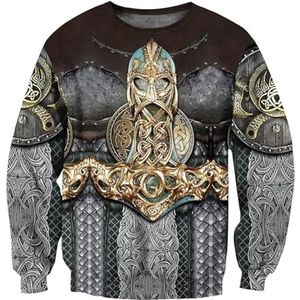 Middeleeuwse Viking Armor Totem Sweatshirt, Noorse Mythologie 3D Tattoo Print Heren Buitensport Straat Amulet Hoodie, Keltische Pagan Cosplay Kostuums (Color : Viking 4, Size : L)