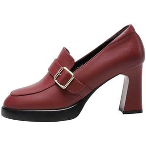 Zyerern Vrouwen Chunky Heel Pumps Gesloten Teen Blok Hakken Slip Op Pompen Bruids Mode Sandalen Kantoor Hoge Hakken Schoenen, JH29, Wijn, 38 EU Breed