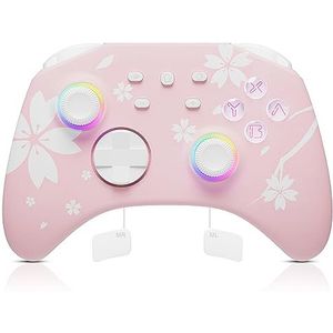 Mytrix Draadloze Controller voor Nintendo Switch/Switch Lite, Bluetooth Pro Switch Controllers met Auto-Fire Turbo, Motion Control, Wake-Up, Koptelefoon Aansluiting, Instelbare Vibratie, Sakura Roze