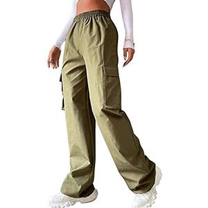 Dames Baggy Cargo Broek Trekkoord Laag Getailleerde Casual Losse Broek Broek Met Zak Streetwear Baggy Jogger Relaxed Cinch Broek (Color : Grün, Size : XS)