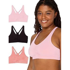 Fruit of the Loom Racerback-sportbeha voor dames, verstelbare sportbeha, multipack opties, Woestijn Schemer/Zwart/Blozende Roos, 36