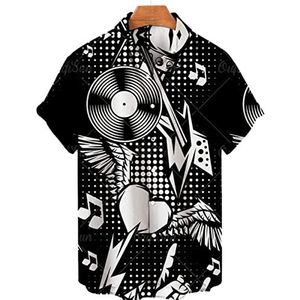 Casual overhemd met korte mouwen en muziekprint voor heren,ZM-2705,4XL