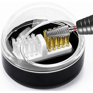 Manicure Boor Hoofd Reinigingsgeval, Mini Boor Cleanser Box voor Nail Art Boor Hoofd Schoonmaak Case Box Polijsten Manicure Cleaning Tool - Zwart