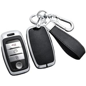 Autosleutel beschermhoes Legering Lederen Auto Afstandsbediening Smart Key Case Cover Voor Rio Voor Rio5 Voor Sportage Voor Ceed Voor Cerato K3 KX3 K4 K5 Sleutel Shell(Silver Black set)