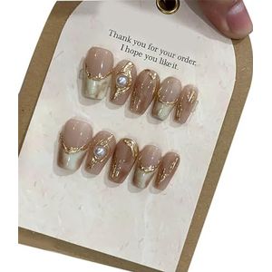 Ovalen/Lange Vierkante Press-On Nail Franse Tip Nep Nagels Lijmen Op Nail Set Kunstnagels Press-On Nail Coffin Amandel Franse Tip Press-On Nail Korte