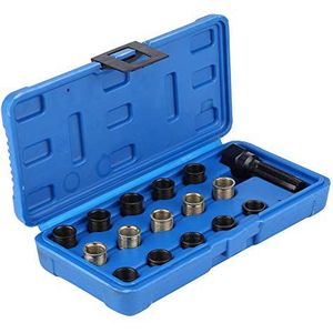16-Delige Bougieschroefdraad Reparatieset, M16 Tap met 14mm x 1.25 Draadtap Gereedschap, Inclusief Draagbare Koffer