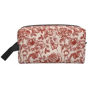 Kawaii reistoilettas van Jouy canvas, rood en wit, voor dames, make-up en cosmetica-organizer, beauty-opbergset voor meisjes, reizen, Kleur 05, Cosmetic Bag