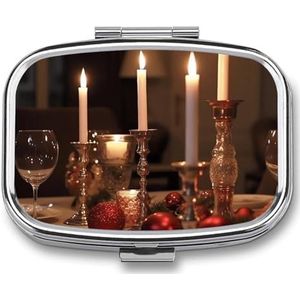 Pillendoosje Draagbare Pillendoos voor Pocket Kaarsenhouder op Eettafel Reizen Kleine Pillenorganisator 2 Compartiment Metalen Pil Container Houder voor Medicijnen Vitaminen Visolie Supplementen