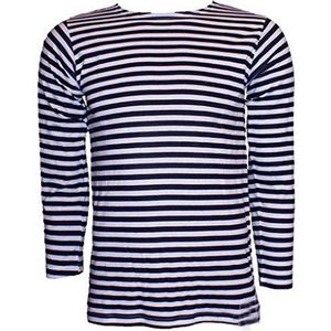 T-shirt met lange mouwen, militair, Matelot Telnyashka, gemaakt uit Rusland, 100% katoen, gestreept, wit, blauw, maat 50, Wit/Blauw