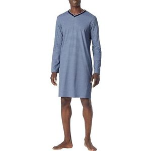 Schiesser Heren nachthemd lange mouwen warmer katoen - fijn interlock, blauw patroon, 52