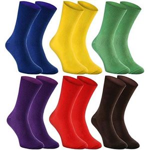 Rainbow Socks - Vrouwen Mannen Antibacteriële Diabetische Niet Elastische Losse Sokken, 6xchaber Geel Groen Violett Rot Bruin, 38-42 EU