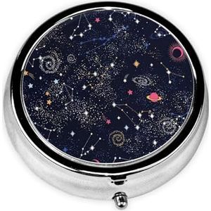 Constellation Star Clusters Galaxies draagbare pillendoos, 3-vaks medicijnpillenetui, bedrukte pillenorganizer voor zakportemonnee en reizen