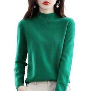CUSON Kasjmier truien voor vrouwen, 100% kasjmier lange mouwen ronde hals zachte warme trui gebreide truien, Groen, XL