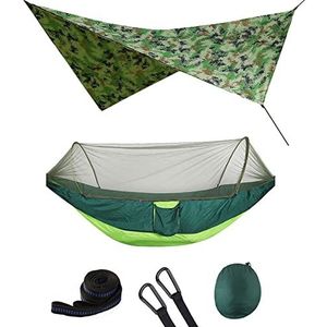 Hangmat outdoor net hangmat tent met waterdichte luifel luifel set hangmat draagbare pop-up hangmat met standaard (kleur: zwart)