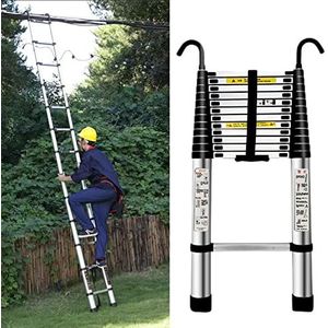 Telescopische ladder, Opvouwbare 3,8 m 6,2 4,5 7, aluminium telescopische ladder met dakhaken en voeten, uitschuifbare ladders(1.5m/5ft)