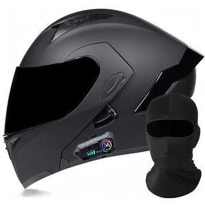 Modulaire Bluetooth-Motorhelm, DOT/ECE Goedgekeurde Opklapbare Geïntegreerde Motorhelm Voor Heren Dames Met Dubbel Vizier Ingebouwde Dubbele Luidspreker Integraalhelm 1,M57~58cm
