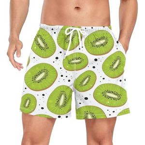 Niigeu Polka Dots Kiwi Fruit zwembroek voor heren, sneldrogend, met zakken, Leuke mode, M