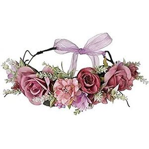 Bruiloftsaccessoire voor dames met bloemen en bladeren, hoofdband, foto-rekwisieten, bruidssieraden, halo, hoofdsieraad, rozenkroon, meisjes, bloemenkrans, bohemian slinger (paars)