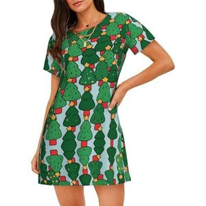 Zelinge Cartoon Womens Nachtjapon Slaap Tee Nachthemd Korte Mouw Nachtjapon Zachte Nachtkleding S-3XL, Cartoon Boom Kerstmis, S