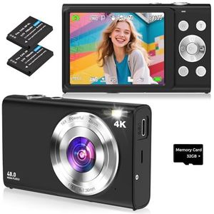Digitale camera, 4K autofocus fototoestel fotocamera met 32G SD-kaart HD 48MP met 2,8 inch groot scherm, 16 x digitale zoom, compacte camera, draagbare mini-camera voor volwassenen, beginners (zwart)
