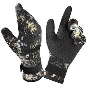 Camo Duikhandschoenen 3mm/5mm Neopreen Gesp Harpoen Camo Onderwater Gear Duiken Snorkelen Vissen Sport Handschoenen (Color : 5mm Camo Gloves, Size : XL)